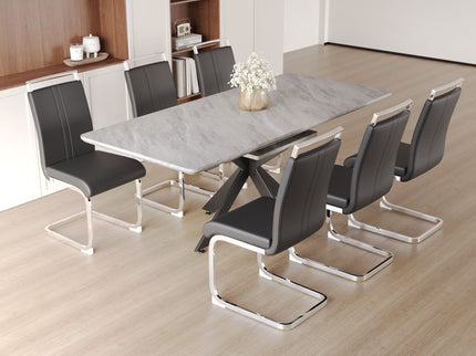 Modern Extendable Dining Table Set For 6 - 8 - Black / Gray
