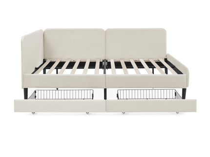 Upholstered Platform Bed Frame With 2 Storage Drawers And Adjustable Sofa Bed