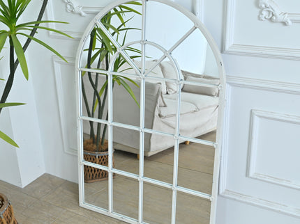 Handmade Arched Mirror, Windows Design For Entryway - White
