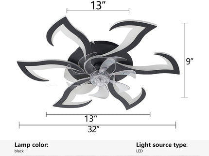 Flower Ceiling Fan With LED Dimmable Light, Flush Mount Ceiling Fan With Remote Control, Low Profile Design, 6 Speeds, Timing Function