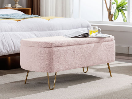 Storage Ottoman Bench For End Of Bed Legs, Modern Camel Faux Fur Entryway Bench Upholstered Padded With Storage For Living Room Bedroom
