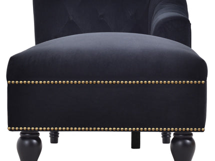 Velvet Chaise Lounge, Button Tufted Right Arm Facing Lounge Chair With Nailhead Trim For Living Room - Black