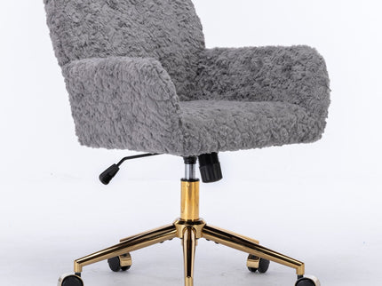 Office Chair, Artificial Rabbit Hair Home Office Chair With Metal Base, Adjustable Desk Chair Swivel Office Chair, Vanity Chair
