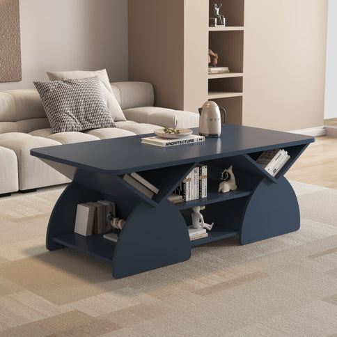 Geometric Engineered Coffee Table With Rounded Corners With Open Shelves