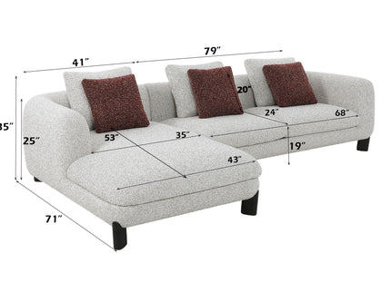 Mardi - Tweed Sectional Sofa With 3 Pillows - Maroon / Beige