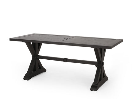 Modern Outdoor Dining Table With X Shaped Legs, Umbrella Hole