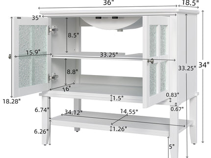 Bathroom Vanity With Ceramic Sink, Adjustable & Open Shelf