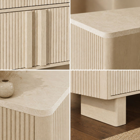 Sideboard Buffet Cabinet With 3 Drawers And 4 Doors For Dining Room