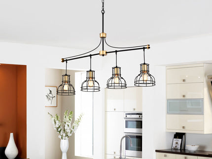 Dining Room Light Fixture / Chandelier Table, 40 -" Hanging For Farmhouse Linear Chandeliers, 5 Light Kitchen Island Lighting Ceiling Chandelier, With Metal Lampshade - Gold / Matte Black