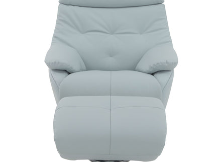 Janella - Top Grain Leather Accent Chair With Swivel & Ottoman - Baby Blue