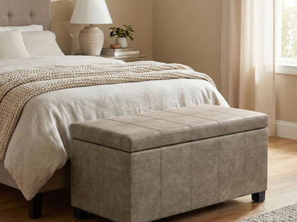 Dover - Storage Ottoman In Smoky Leather With Lift Up Storage - Brown