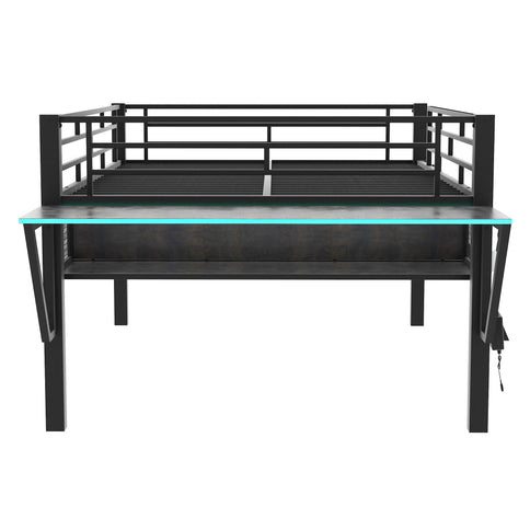 Gaming - Full Size Loft Bed With Desk, LED - Black
