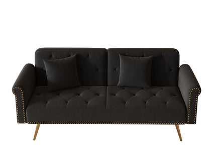 Luxurious Sofa Bed With Nail Head Trim And Matching Pillow