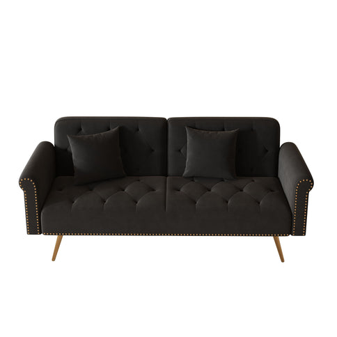 Luxurious Sofa Bed With Nail Head Trim And Matching Pillow