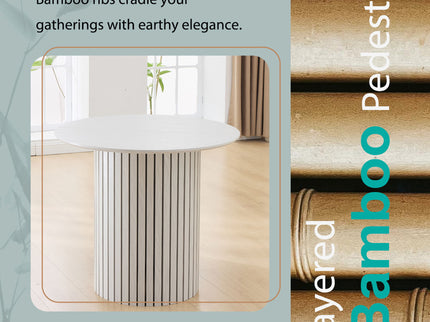 Modern 4 Person Dining Set With Bamboo & Table And Turquoise & Chairs Metal Legs, Space Saving Design - White