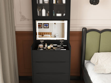 3 In 1 Vanity Table With LED Mirror & Storage Stool For Bedroom