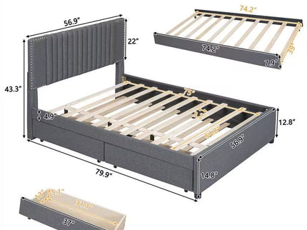 Upholstered Platform Bed With Drawers, Classic Headboard Design