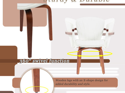 Mid Century Modern Bentwood Swivel Dining Chairs (Set of 2) - White / Walnut