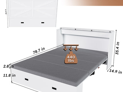 Full Murphy Bed With Storage Drawers, Charging Station, Foldable Panels, And Silent Swivel Wheels