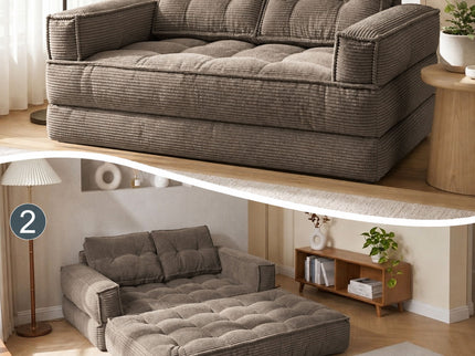 2 Seater Modular Corduroy Sofa With Chaise Lounge For Living Room
