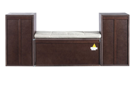 Entryway Storage Bench With Cushion, Drawers & Open Shelves