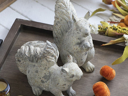 Resin Standing & Lying Down Squirrel Rustic, For Harvest Festival Fall Festival & Thanksgiving Table Decorations (Set of 2) - Antique Cream