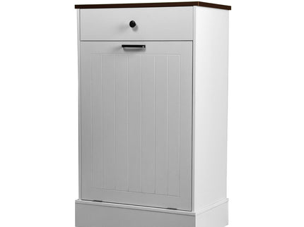 Tilt Out Trash Cabinet With Drawer, 10 Gallon Hamper - White