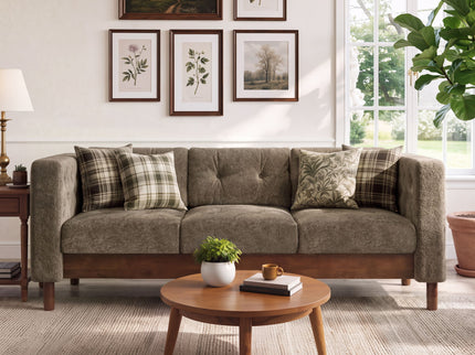 3 Seater Sofa With Square Arms, Tufted Pillow Back For Living Room