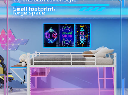 Loft Bed With Built In Desk, LED Light Strip