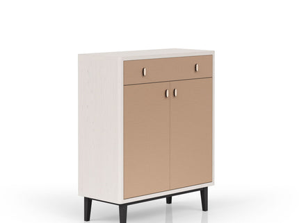 Bar Cabinet With Large Storage - White / Pecan
