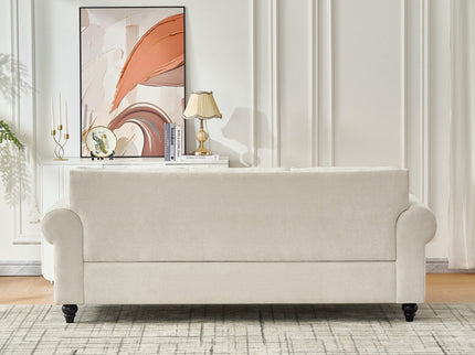 3 Seater Sofa With Tufted Upholstery, Rolled Arms, Nailhead Trim