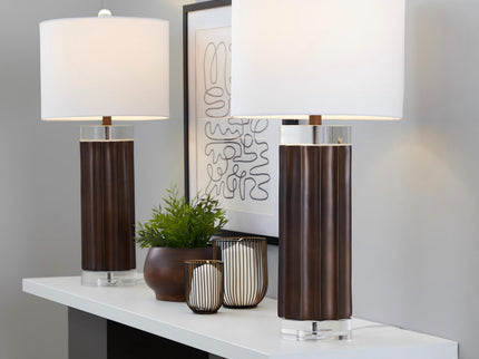 Cylinder - Fluted Contemporary Table Lamp (Set of 2) - Brown / Clear / White
