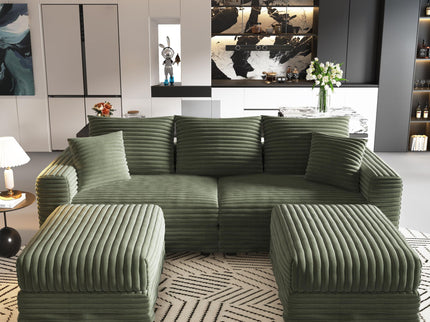 Convertible Deep Seat Sofa With Soft Pillows And Ottomans