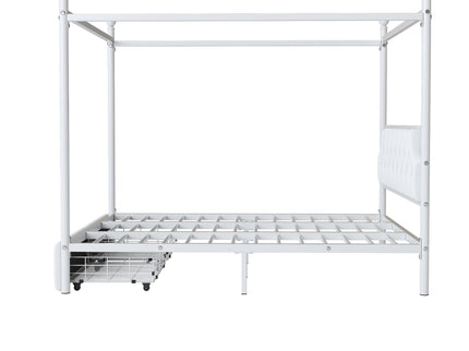 Queen Size Canopy Platform Bed With Upholstered Headboard And 2 Storage Drawers - White
