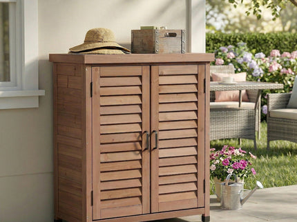 Potting Bench With Storage Cabinet And Metal Table Top For Outdoor