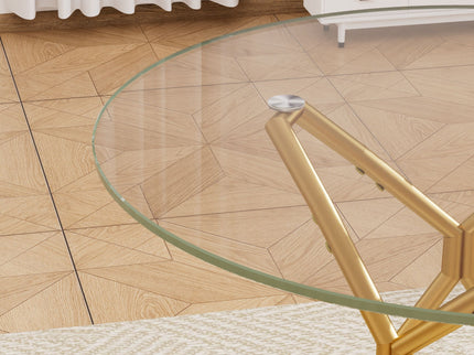 Modern Round Tempered Glass Dining Table With Sturdy Metal Legs For 1 - 4 People - Gold