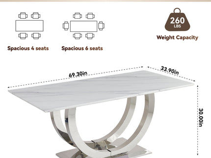 Rectangular Dining Table - Silver / White