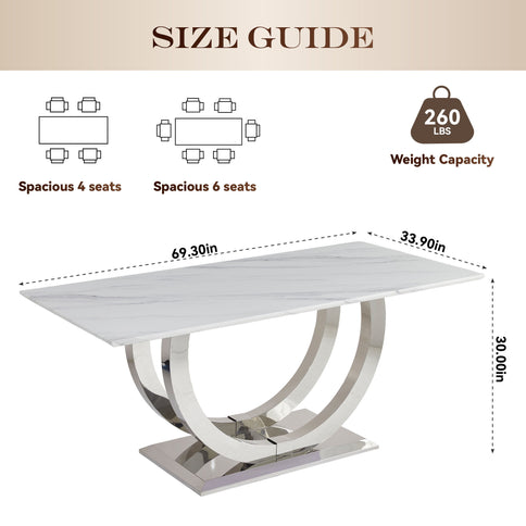 Rectangular Dining Table - Silver / White