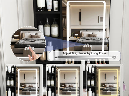 Modern Small Vanity Desk With 3 LED Lighting Modes, 3 Drawers