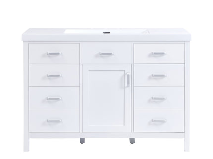 47.25" Modern Bathroom Vanity With Sink, Soft Close Single Door & 6 Drawers - White