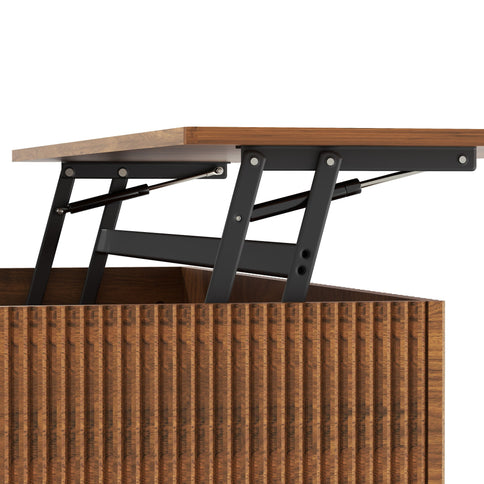 Lift Top Coffee Table, Round Storage Cocktail Table With Reinforced Legs, Safe Rounded Design - Brown
