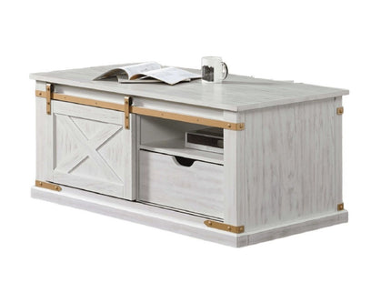 Coffee Table With Storage Drawer And Open Shelves - Antique White / Gold