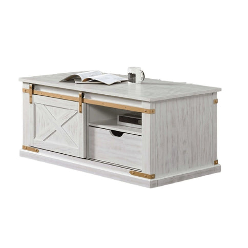 Coffee Table With Storage Drawer And Open Shelves - Antique White / Gold