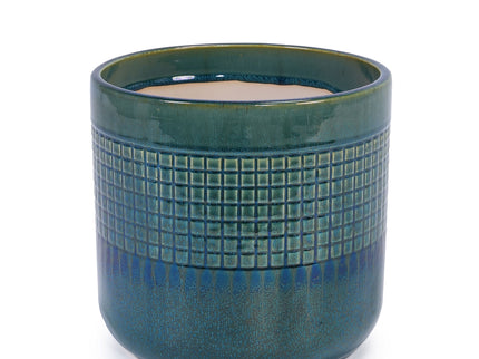 Grid Flowerpot (Set of 3), Planter For Patio, Garden, Windowsill - Blue / Green