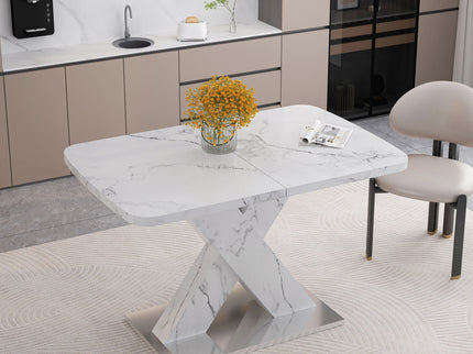 Modern Rectangle Dining Table With Stretchable TopAnd X Shape Legs