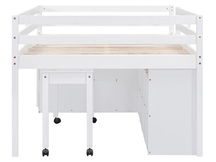Loft Bed With Retractable Writing Desk And 4 Drawers, With Lateral Portable Desk And Shelves