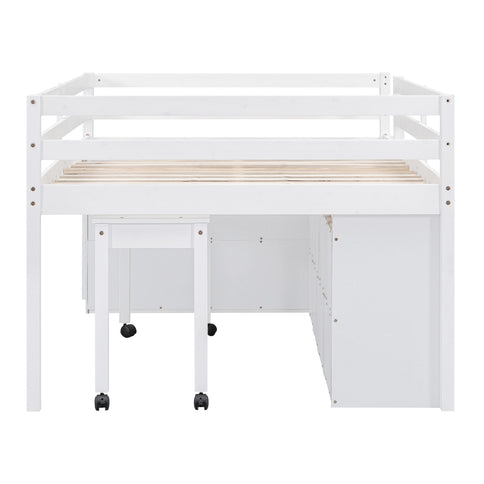 Loft Bed With Retractable Writing Desk And 4 Drawers, With Lateral Portable Desk And Shelves