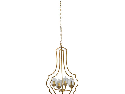 4 Light Metal Chandelier, Hanging Light Fixture With Adjustable Chain For Kitchen, Bulb Not Included - Gold