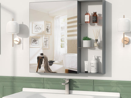 Medicine Cabinet, Wall Mounted Bathroom Mirror With Storage, Adjustable Shelves - Black Brown