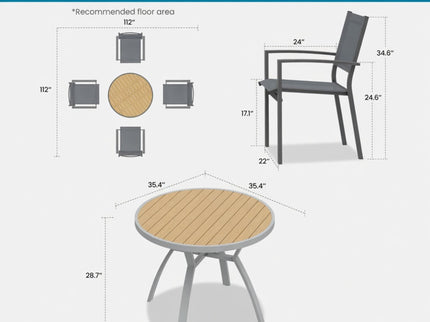 5 Piece Patio Dining Set & Table And Chairs For Outdoor Use - Gray
